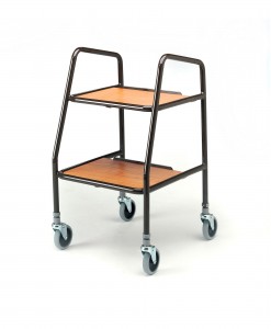 Adjustable Height Trolley With Wooden Trays